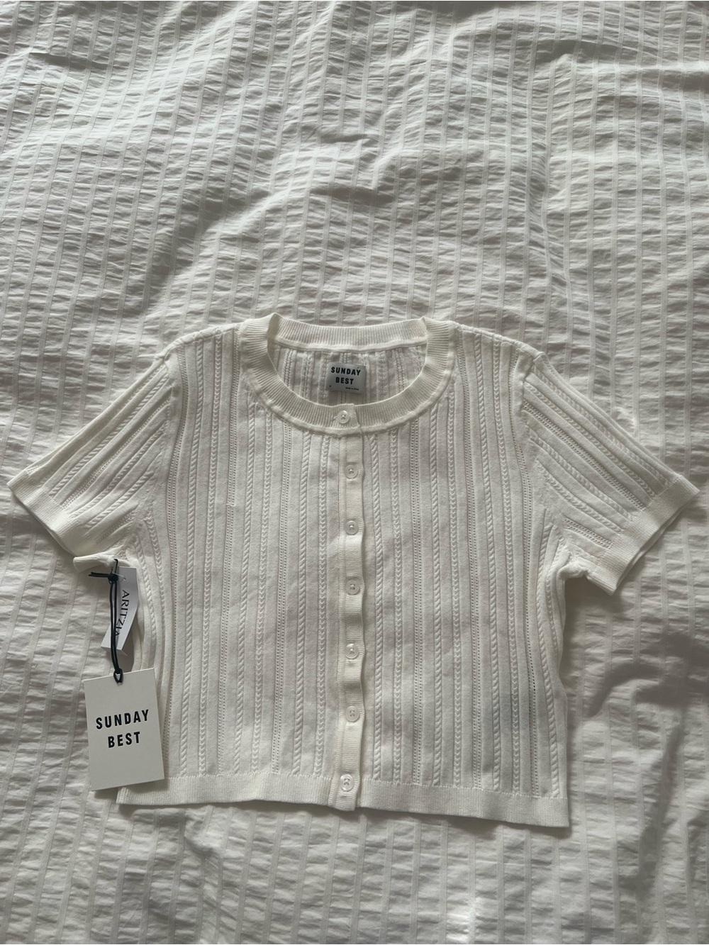 NWT Aritzia Sunday Best New Effie Cropped Button Short Sleeve Knit Top